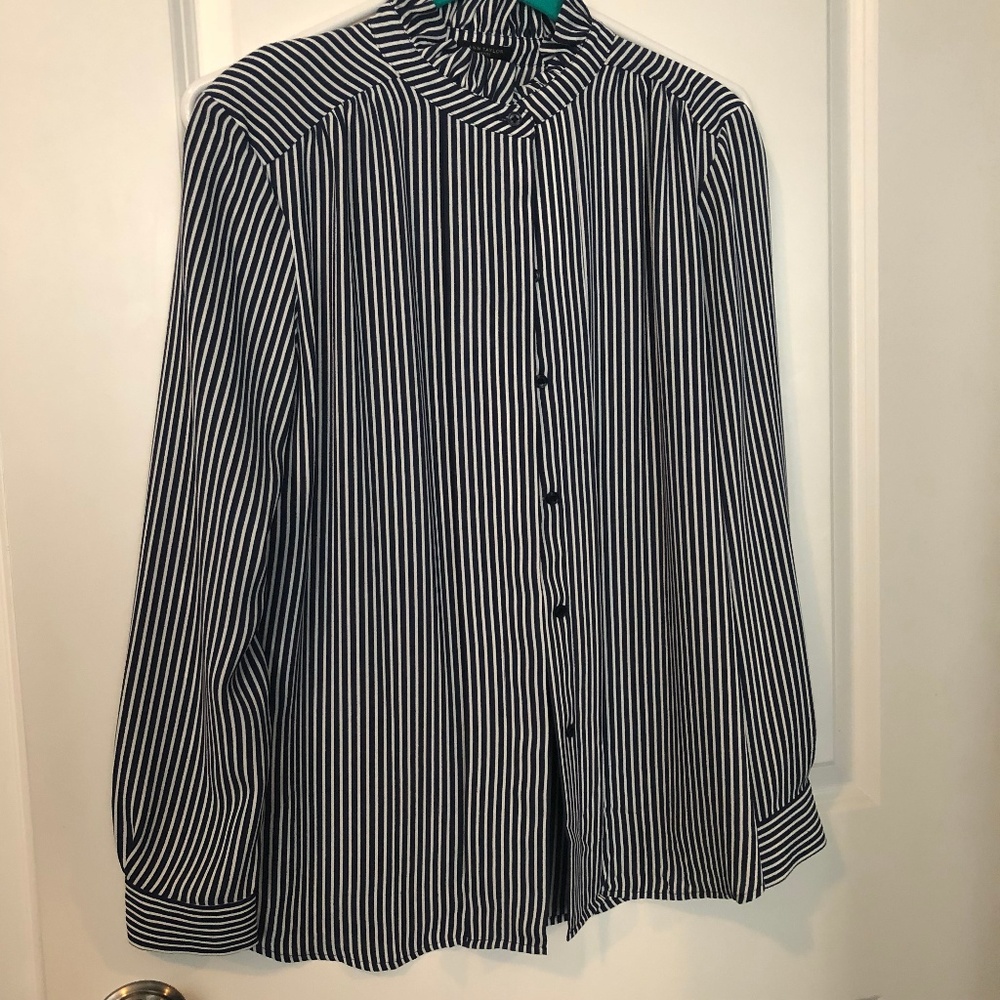 Navy and White Striped Ann Taylor Blouse